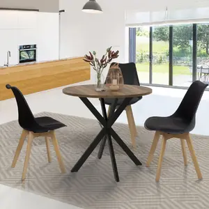 IDMARKET Table à manger ronde bois foncé et noir 80 cm pas cher