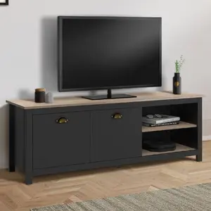IDMARKET Meuble TV 140 cm vintage ISIS bois et noir pas cher