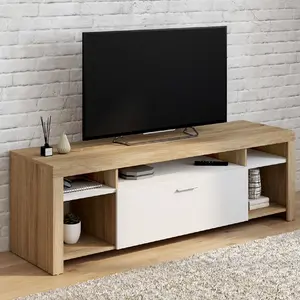 Comparateur de prix : IDMarket Meuble tv 140 cm malo bois et placard blanc