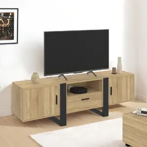 IDMARKET Meuble TV 160 cm PHOENIX 3 portes bois et noir pas cher