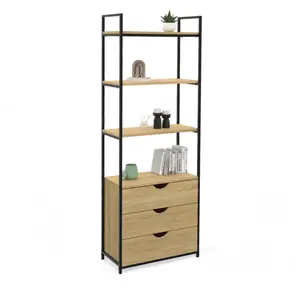 Comparateur de prix : IDMARKET Etagère bibliothèque 4 niveaux avec 3 tiroirs DETROIT design ...