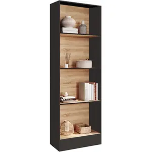 Comparateur de prix : IDMARKET Etagère bibliothèque CARLA 5 niveaux noir et effet bois H.190 cm