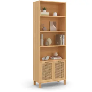 Comparateur de prix : IDMARKET Etagère bibliothèque 4 niveaux avec placard EDHEN cannage et bois