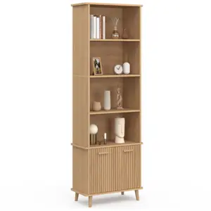Comparateur de prix : IDMARKET Etagère bibliothèque 4 niveaux JULIETTE avec placard effet lattes