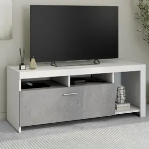 IDMARKET Meuble tv 110 cm malo blanc et placard effet béton pas cher