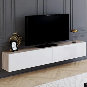Comparateur de prix : IDMARKET Meuble TV 180 cm suspendu ELIO 2 portes bois et blanc