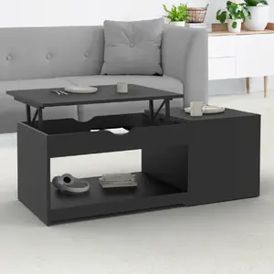 IDMARKET Table basse plateau relevable ELEA avec coffre bois noir pas cher