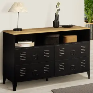 Comparateur de prix : IDMARKET Commode industrielle portes en métal noir avec 4 tiroirs