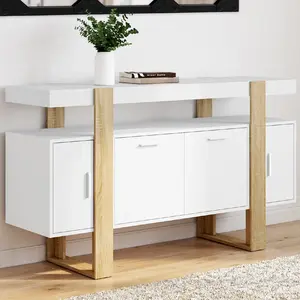 Comparateur de prix : IDMARKET Buffet 140 cm PHOENIX 4 portes blanc et bois