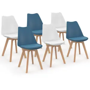 Comparateur de prix : IDMARKET Lot de 6 chaises scandinaves SARA mix color bleu canard x3 et blanc x3