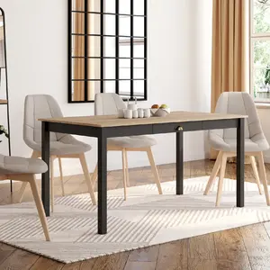Comparateur de prix : IDMARKET Table à manger rectangulaire bois et noir avec tiroir