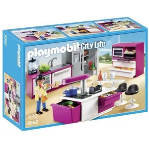 Playmobil - PLAYMOBIL 5582 Cuisine avec Îlot - Plastique - Pour Enfant de 4 ans et plus