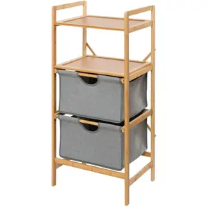 Comparateur de prix : Wenko - Etagère de salle de bain en bambou 2 Tiroirs - H. 96 cm - Gris