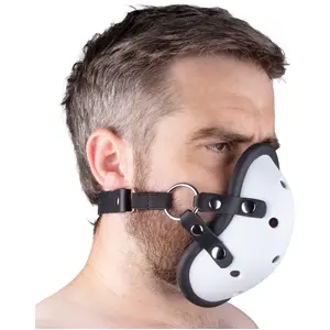 Masque avec Lanières en Cuir « SNIFF MY .... » Blanc 