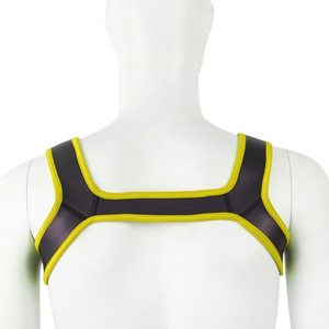 KinkHarness Harnais néoprène SHOULD WIDE Noir-Jaune L/XL pas cher