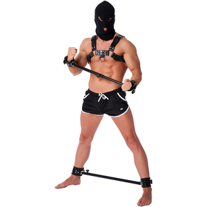 Barre en métal réglable avec menottes en cuir - 35 à 60cm 