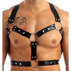 Harnais avec lanières finres THIN CHEST Simili Noir pas cher