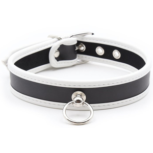Collier O RING Simili Noir-Blanc 