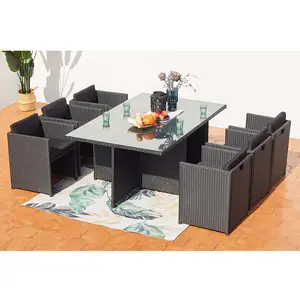 Comparateur de prix : Concept Usine Salon de jardin 6 places en résine tressée noir/noir MIAMI