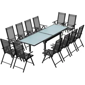 Comparateur de prix : CONCEPT USINE Salon de jardin extensible gris en alu + 12 fauteuils BRESCIA
