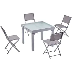 CONCEPT USINE Table de jardin extensible en alu 8 pers + 4 chaises MOLVINA pas cher