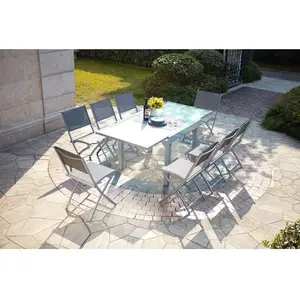 CONCEPT USINE Table de jardin extensible en alu 8 pers + 8 chaises MOLVINA pas cher