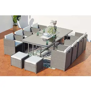 Comparateur de prix : Concept Usine Salon de jardin 12 places en résine tressée gris/blanc MIAMI