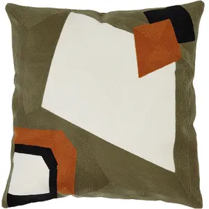 Haomy - Housse de coussin brodé Nagoya kaki - 45x45 cm 45x45 cm pas cher