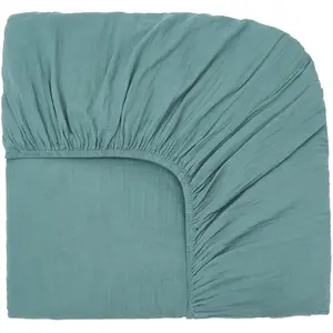 Haomy - Drap-housse Dili en voile de coton Bleu stone 140x200 pas cher
