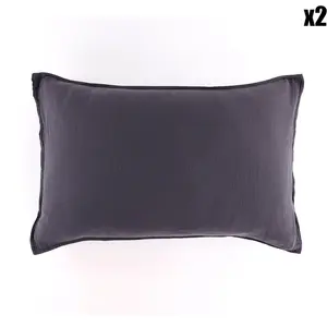 Haomy - 2 Taies d'oreiller Dili en double voile de coton granit 50x70 ... pas cher