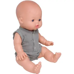 Barboteuse boutonnée pour poupée en gaze de coton vert de gris pas cher