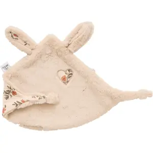 Doudou lapin petit coeur fausse fourrure angora beige et fleurs pas cher
