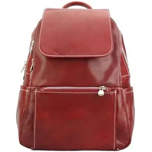 Sac à dos - TONY & PAUL - BRITTANY - Cuir marron-rouge - 100% cuir de veau - 29x13x40cm