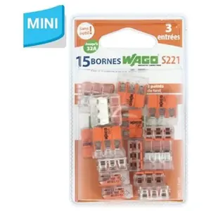 Wago - S221 15 mini bornes de connexion rapide 3 entrées pour fils sou... pas cher