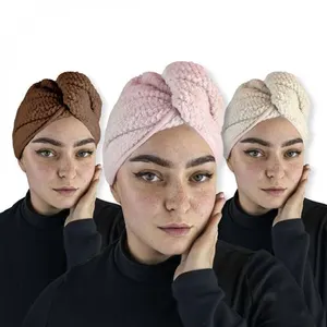 Vivezen Lot de 3 serviettes turban pour cheveux - Microfibre - Beige rose et m... pas cher