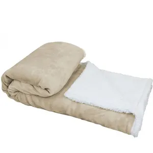Comparateur de prix : VIVEZEN Couverture, plaid polaire 220 x 240 cm en flanelle et sherpa ultra doux - Beige