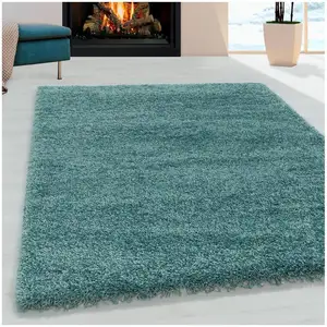 Allotapis - Tapis shaggy design uni rectangulaire Gadol Vert d'eau 120x170 pas cher