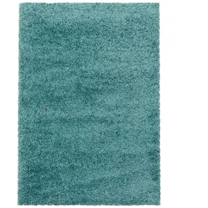 Allotapis - Tapis shaggy design uni rectangulaire Gadol Vert d'eau 80x150 pas cher