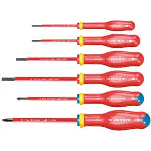 Comparateur de prix : Jeu de 6 tournevis Protwist® isolés 1000 V - FACOM - ATDVE.J6PB TU