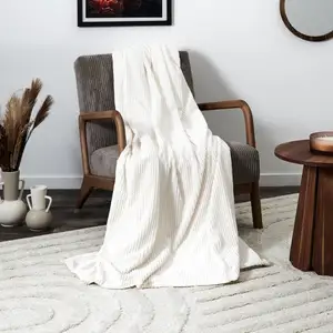 Linnea Plaid en grosses côtes flanelle collection alpes 150x200 cm blanc pas cher