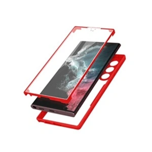 Coque Samsung Galaxy S22 Ultra - AVIZAR - Dos Plexiglas - Avant Polymère - Contour rouge pas cher