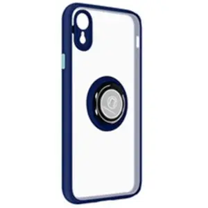 AVIZAR Coque pour iPhone XR Bi-matière Bague Métallique Support Vidéo Bleu Nuit