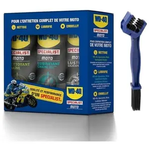 WD-40 3 spray : Pack d'entretien Nettoyant + Lubrifiant + Lustreur + brosse chaîne moto pas cher