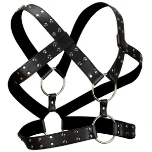 Harnais BDSM pour homme en similicuir et anneaux en métal - Cockring p...