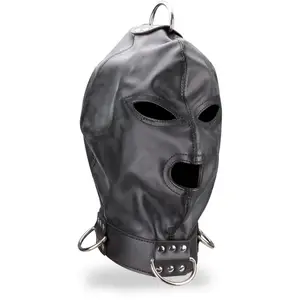 Cagoule BDSM en similicuir trois ouvertures et anneaux - Cockring peni... pas cher
