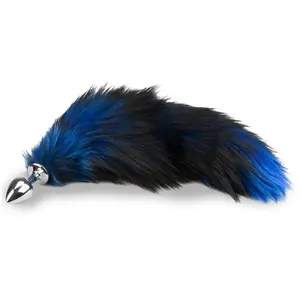 LOVE AND VIBES Plug queue de renard fourrure noire et bleue