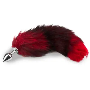 LOVE AND VIBES Plug queue de renard fourrure noire et rouge