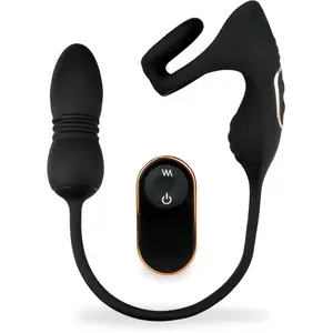 Plug anal vibrant va-et-vient avec cockring et masseur de testicules W... pas cher