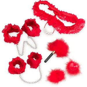 Kit coquin menottes, string, nippies et plumeau Red Room pas cher