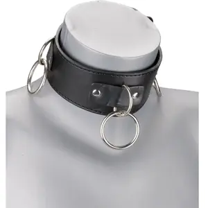 LOVE AND VIBES Collier cuir BDSM 3 anneaux + laisse